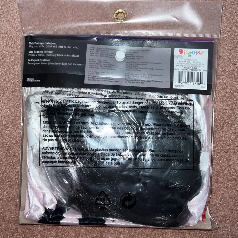 NWT Kids Cruella De Vil Halloween Costume Accessory Kit Wig & Stole - O/S